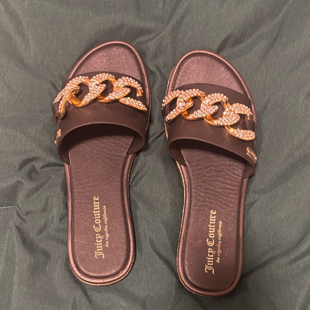 Juicy Couture Women's Chocolate Sandals with Gold Chain
